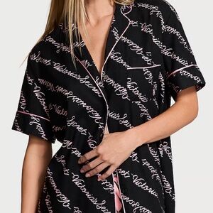 Victoria's Secret Black and Pink Flannel Short Pajama Set